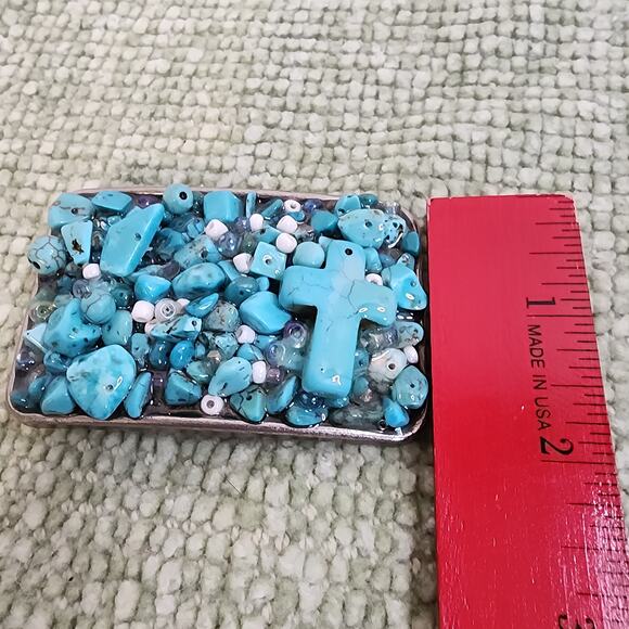 Handmade Stone Cross Belt Buckle Turquoise Howlite Beads Western 3" - Picture 4 of 8